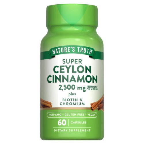 Nature's Truth Super Ceylon Cinnamon Plus Biotin & Chromium Dietary Supplement, 60 count