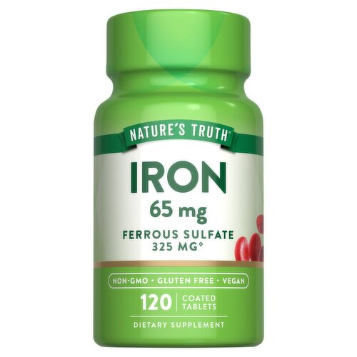 Nature's Truth Vitamins Iron Ferrous Sulfate Dietary Supplement, 65 mg, 120 count