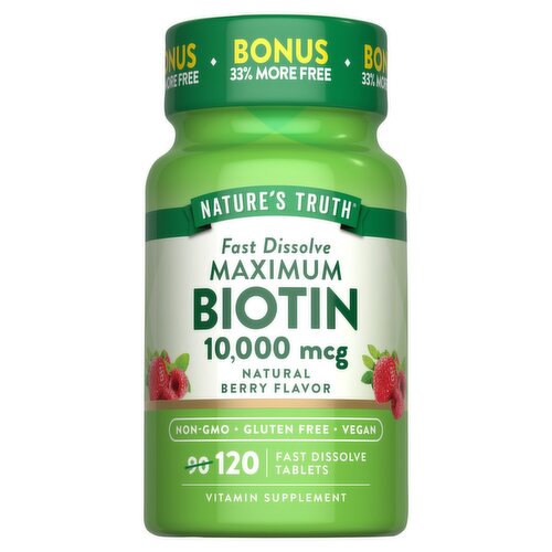 Nature's Truth Vitamins Fast Dissolve Maximum Biotin Vitamin Supplement, 10,000 mcg, 120 count