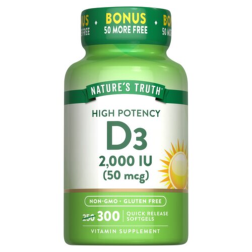 Nature's Truth Vitamins High Potency D3 Vitamin Supplement, 50 mcg, 300 count