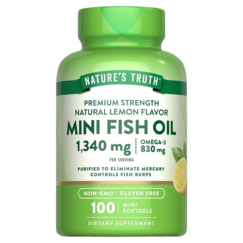 Nature's Truth Premium Strength Lemon Flavor Mini Fish Oil Dietary Supplement, 100 count