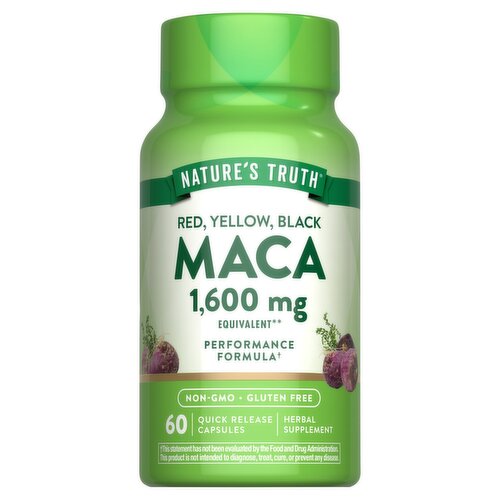 Nature's Truth Red, Yellow, Black Maca Herbal Supplement, 1,600 mg, 60 count