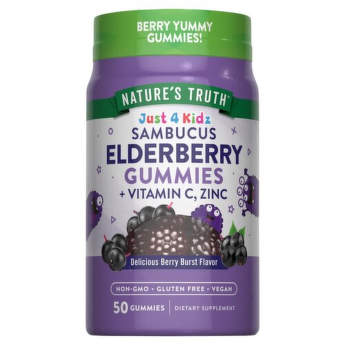 Nature's Truth Just 4 Kidz Black Elderberry + Vitamin C, Zinc Gummies Dietary Supplement, 50 count