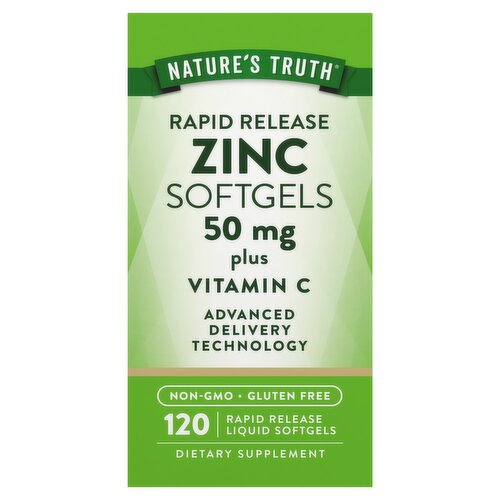 Nature's Truth Rapid Release Zinc plus Vitamin C Dietary Supplement, 50 mg, 120 count
