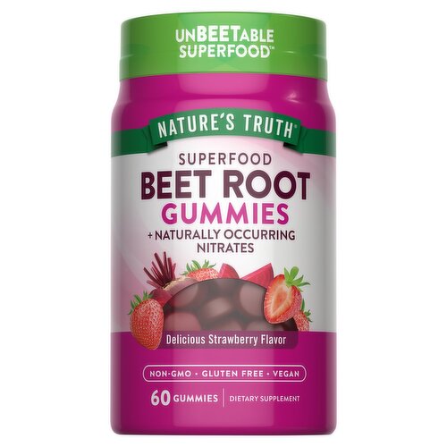 Nature's Truth Vitamins Super Food Beet Root + Black Pepper Gummies Dietary Supplement, 60 count