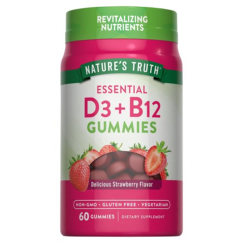 Nature's Truth Vitamins D3 + B12 Natural Strawberry Flavor Dietary Supplement, 60 count