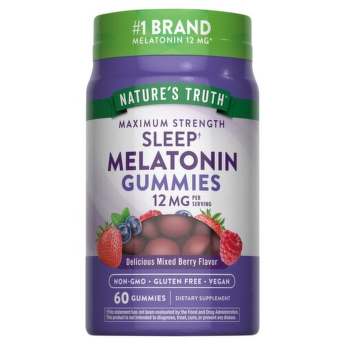 Nature's Truth 100% Drug Free Melatonin Natural Berry Flavor Dietary Supplement, 12 mg, 60 count