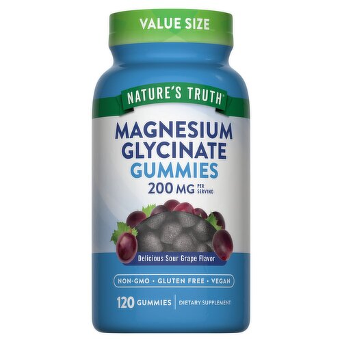 Nature's Truth Delicious Sour Grape Flavor Magnesium Glycinate Gummies Dietary Supplement, 120 count