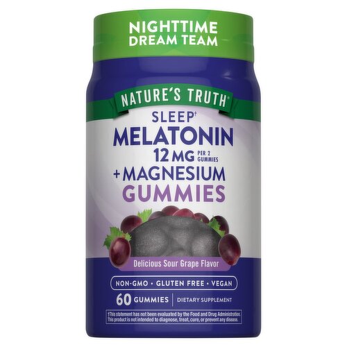 Nature's Truth Delicious Sour Grape Flavor Melatonin Magnesium Gummies Dietary Supplement, 60 Count