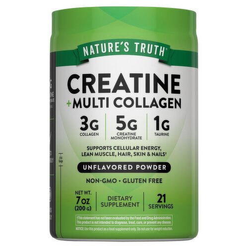 Nature's Truth Creatine + Multi Collagen Unflavored Powder Dietary Supplement, 7 oz