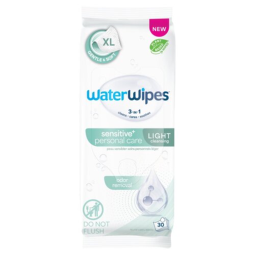 WaterWipes 3 in 1 Sensitive+ Personal Care Light Cleansing Wipes, Size XL, 30 count