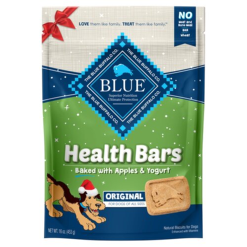 Blue Buffalo Health Bars Natural Crunchy Dog Treats Biscuits, Apple & Yogurt 16-oz Bag