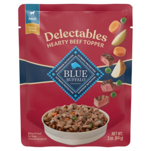 Blue Buffalo Delectables Hearty Beef Topper Cuts in Gravy Adult Natural Food for Dogs, 3 oz