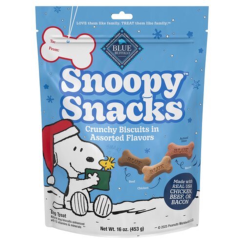 Blue Buffalo Snoopy Snacks Crunchy Biscuits in Assorted Flavors Dog Treat, 16 oz