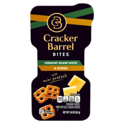 Cracker Barrel Bites Vermont Sharp White Cheddar & Gouda Cheese with Mini Pretzels, 1.65 oz