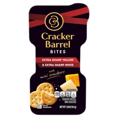 Cracker Barrel Bites Extra Sharp Yellow & Extra Sharp White Cheddar Cheeses, Mini Crackers, 1.58 oz