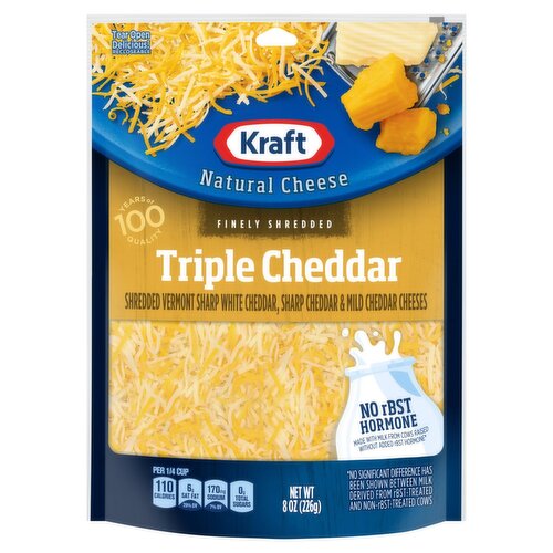 Kraft Finely Shredded Triple Cheddar Natural Cheese, 8 oz