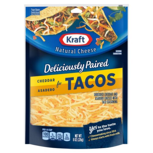 Kraft Deliciously Paired Cheddar Asadero for Tacos Natural Cheese, 8 oz