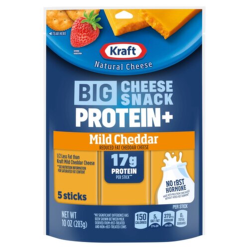 Kraft Mild Cheddar Protein+ Big Cheese Snack, 5 count, 10 oz