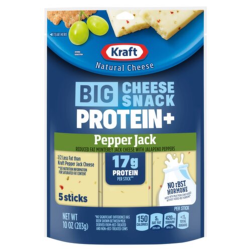 Kraft Pepper Jack Protein+ Big Cheese Snack, 5 count, 10 oz