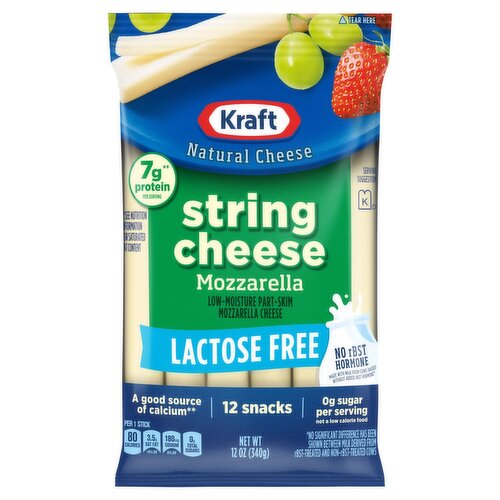 Kraft Lactose Free Mozzarella String Cheese, 12 count, 12 oz