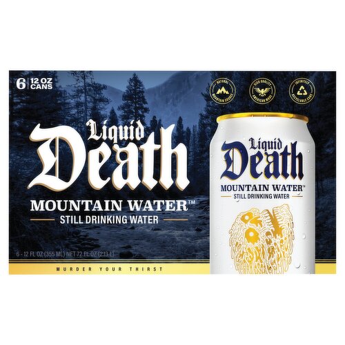 Liquid Death Mountain Water Still Drinking Water, 12 fl oz, 6 count