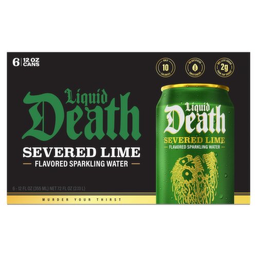Liquid Death Severed Lime Flavored Sparkling Water, 12 fl oz, 6 count