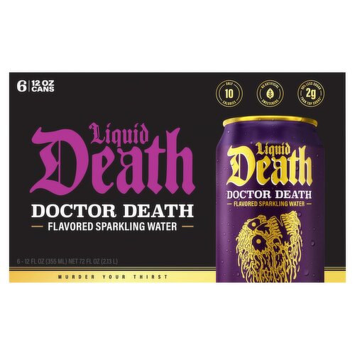 Liquid Death Doctor Death Flavored Sparkling Water, 12 fl oz, 6 count
