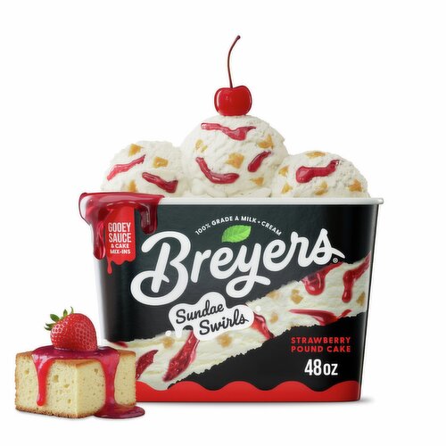 Breyers Sundae Swirls Strawberry Pound Cake Frozen Dairy Dessert, 1.5 quart