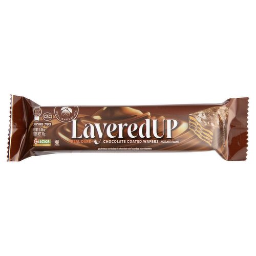 Glicks Layeredup Real Dark Chocolate Coated Wafers Hazelnut Filling, 1.06 oz