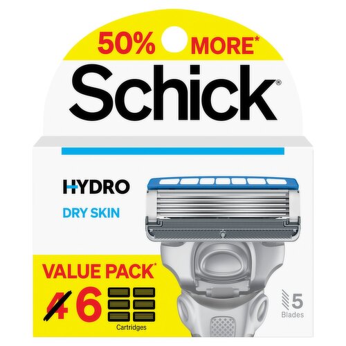 Schick Hydro Dry Skin 5 Blades Razor with Cartridges Value Pack, 6 count