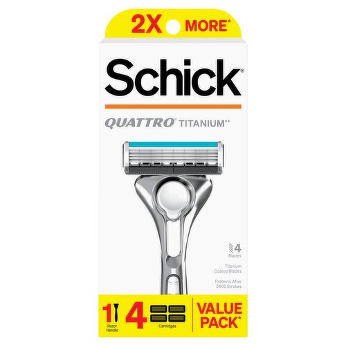 Schick Quattro Titanium 4 Blades Razor with Cartridges Value Pack, 5 count