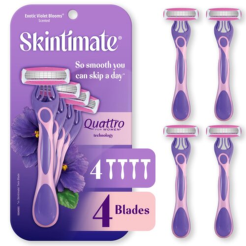 Skintimate Exotic Violet Blooms 4 Blades Disposable Razor, 4 count