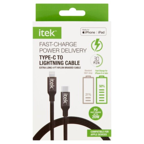 Itek Fast-Charge Power Delivery Type-C to Lightning Cable