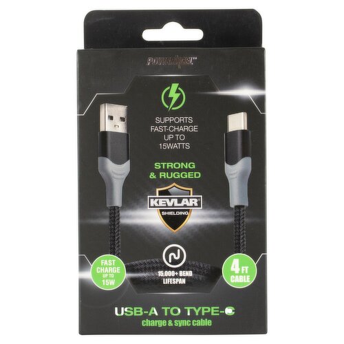 PowerXcel 4ft USB-A to Type-C Charge & Sync Cable