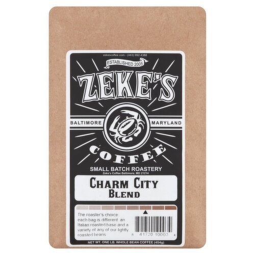 Zeke's Coffee Charm City Blend Whole Bean Coffee, 1 lb