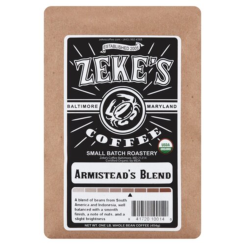 Zeke's Coffee Armistead's Blend Whole Bean Coffee, 1 lb