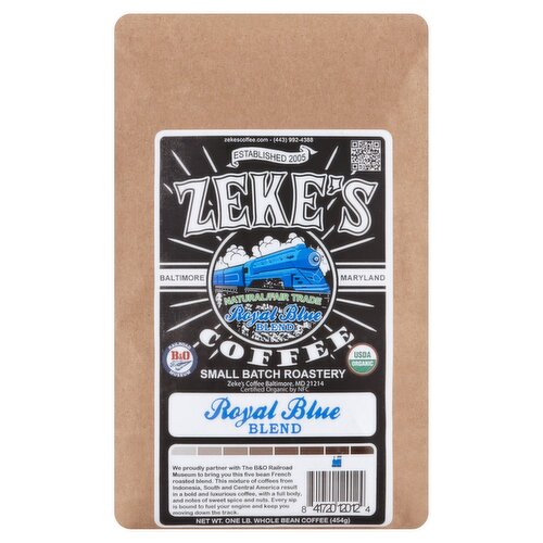 Zeke's Coffee Royal Blue Blend Whole Bean Coffee, 1 lb