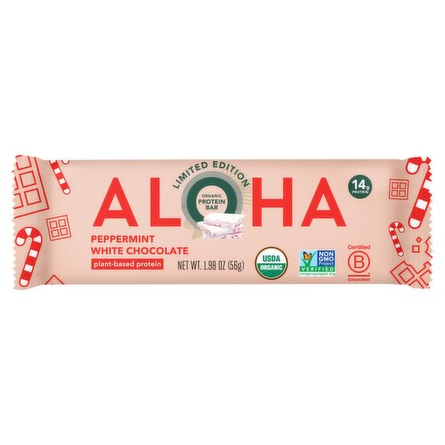 Aloha Peppermint White Chocolate Organic Protein Bar Limited Edition, 1.98 oz