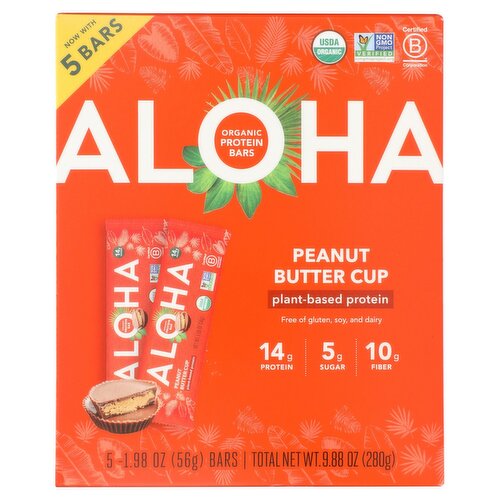 Aloha Peanut Butter Cup Organic Protein Bars, 1.98 oz, 5 count