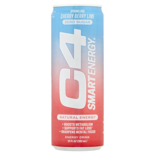 C4 Smart Energy Zero Sugar Cherry Berry Lime Sparkling Energy Drink, 12 fl oz