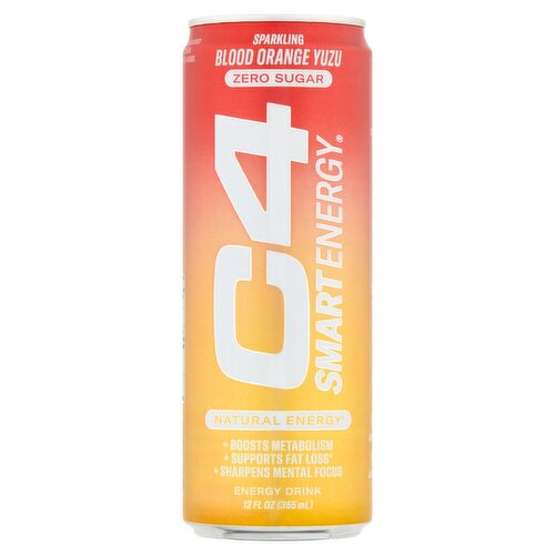 C4 Smart Energy Zero Sugar Blood Orange Yuzu Sparkling Energy Drink, 12 fl oz