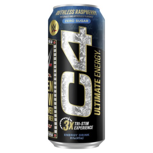 C4 Ultimate Energy Zero Sugar Ruthless Raspberry Energy Drink, 16 fl oz