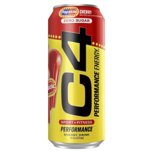 C4 Performance Energy Popsicle Zero Sugar Cherry Energy Drink, 16 fl oz