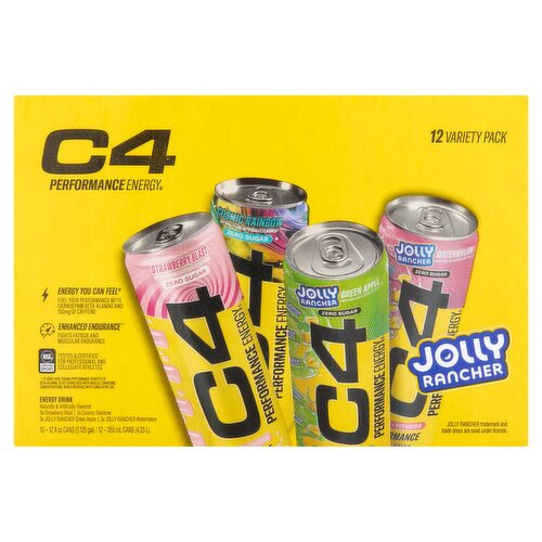 C4 Performance Energy Jolly Rancher Energy Drink Variety Pack, 12 fl oz, 12 count