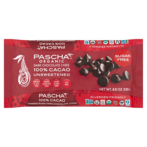 Pascha Organic 100% Cacao Unsweetened Dark Chocolate Chips, 8.8 oz