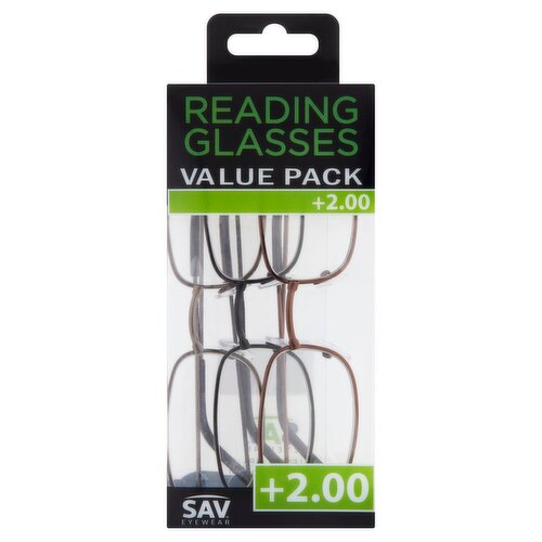 SAV Eyewear +2.00 Reading Glasses Value Pack, 3 count