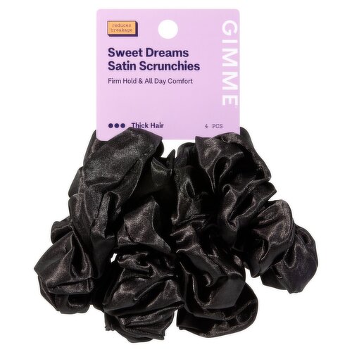 Gimme Beauty Sweet Dreams Thick Hair Black Satin Scrunchies, 4 count