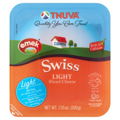 Tnuva Emek Swiss Light Sliced Cheese, 7.05 oz