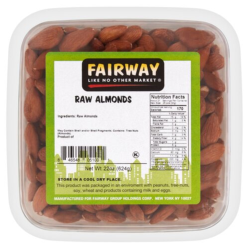 Fairway Raw Almonds, 22 oz